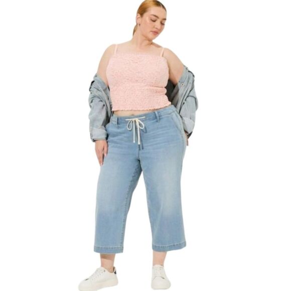 NEW TORRID PLUS SIZE LACE Square Neck Pink Smocked Crop Top Tank 2X - Picture 2 of 16